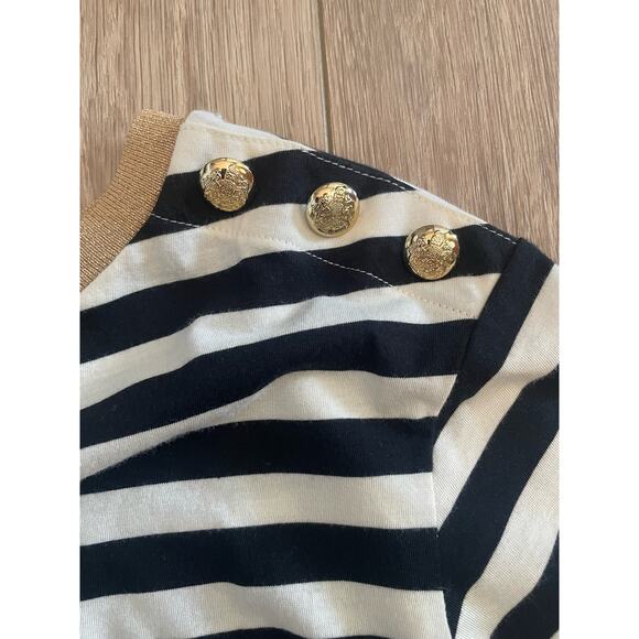 Lauren Ralph Lauren Striped Short Sleeve Gold Buttons Metallic Black White XS - Picture 4 of 6